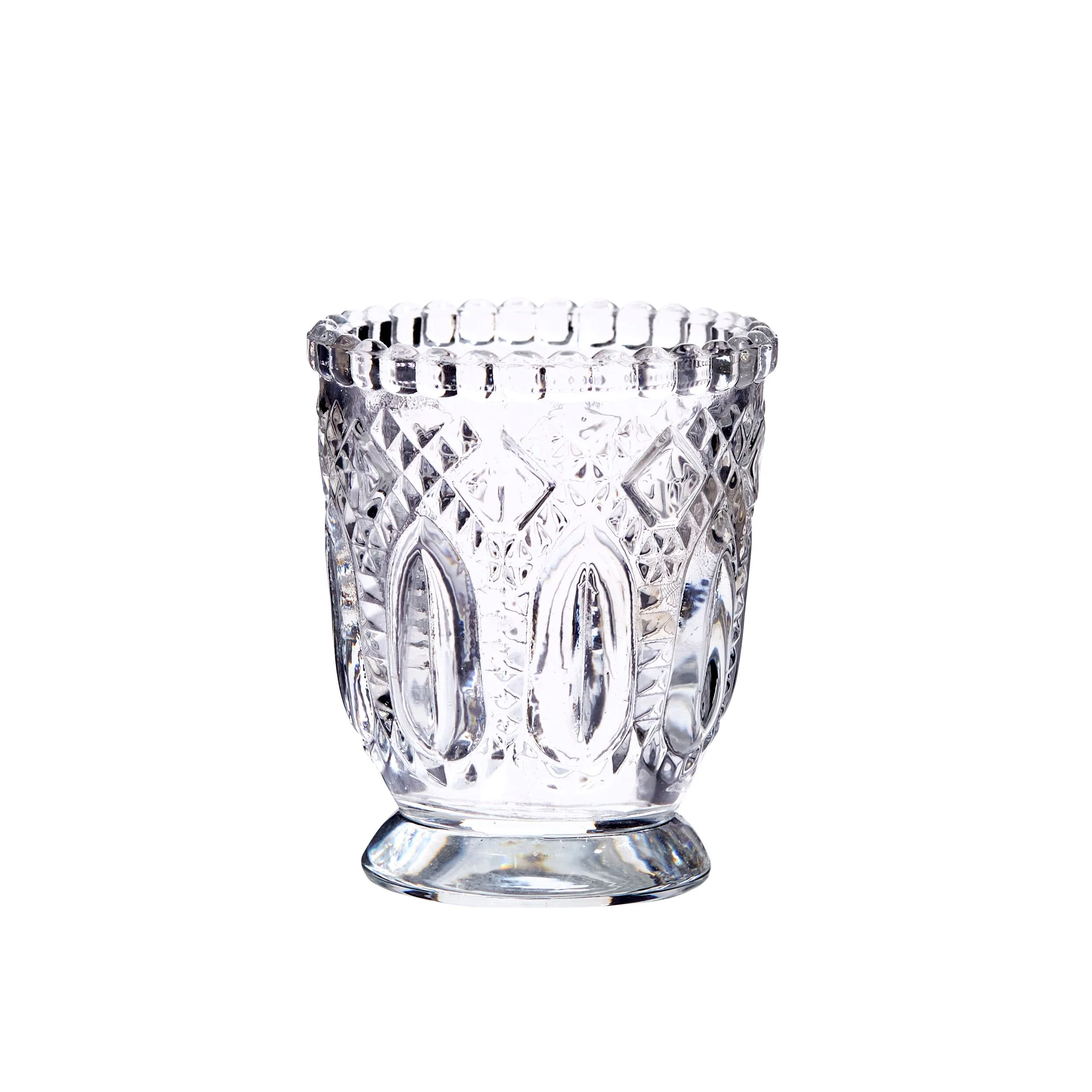 Crystal cut glass tea light holders available for hire in Sydney and NSW, ideal for weddings, corporate events, and private functions.