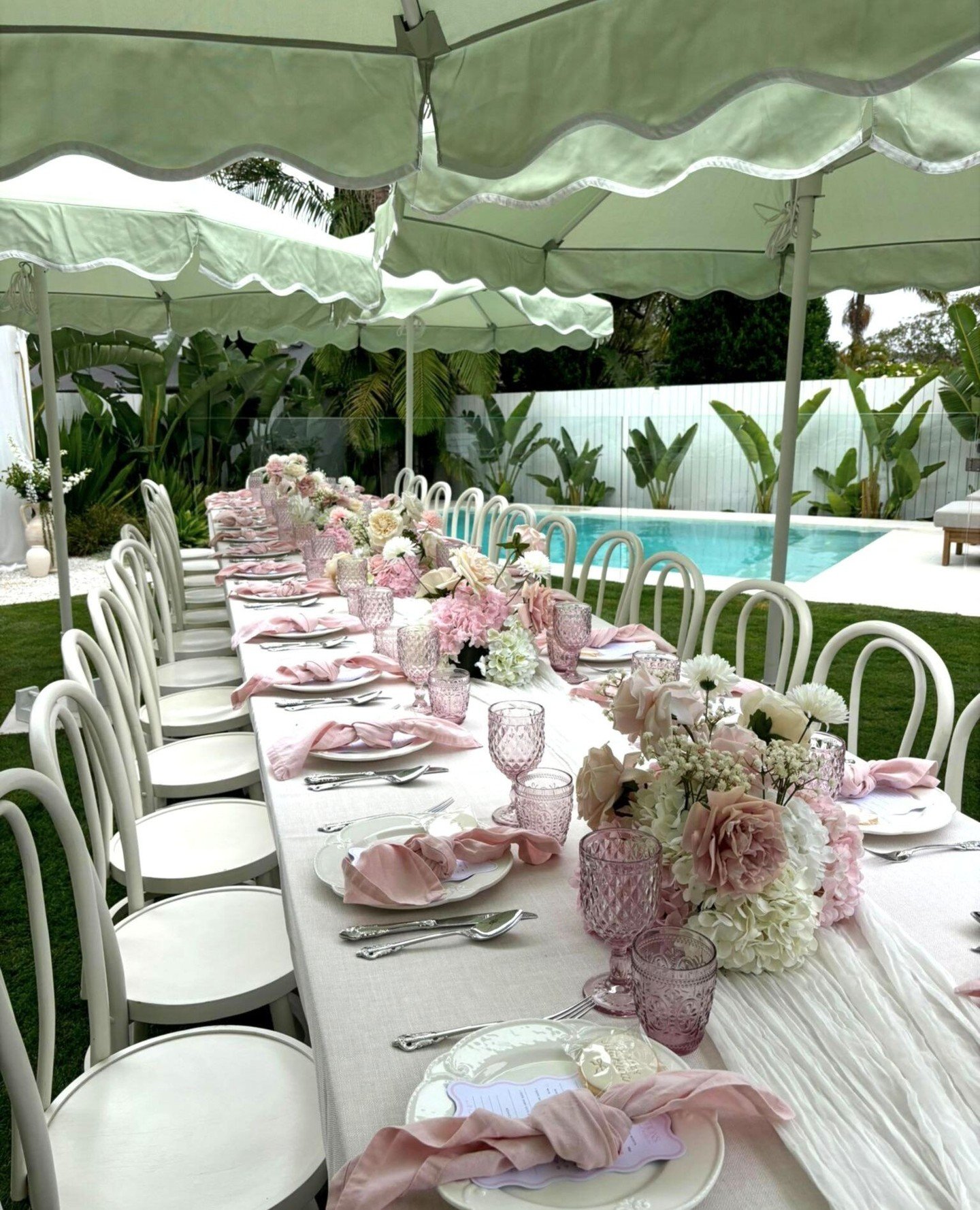 Starting the year with soft colour, sunshine and a beautiful baby shower setup! ⁠
⁠
Our Sage Umbrellas, White Paneled Dining Table and Bentwoods brought a relaxed, welcoming feel to this celebration, the perfect way to bring in 2026 🎉⁠
⁠
#HYREEvents