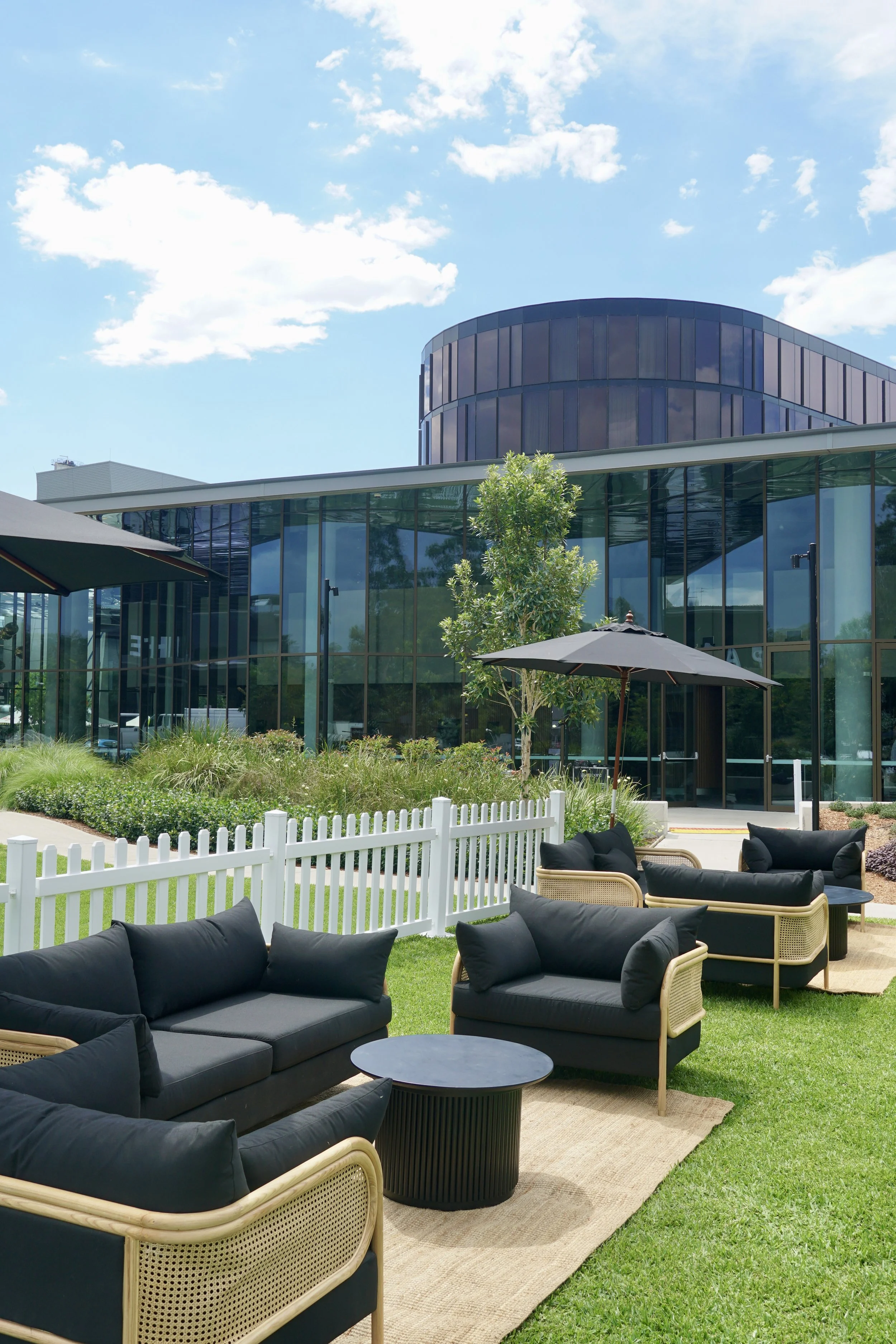 Black Bas Lounge being used at a large scale outdoor corporate event in Penrith | HYRE EVENTS |