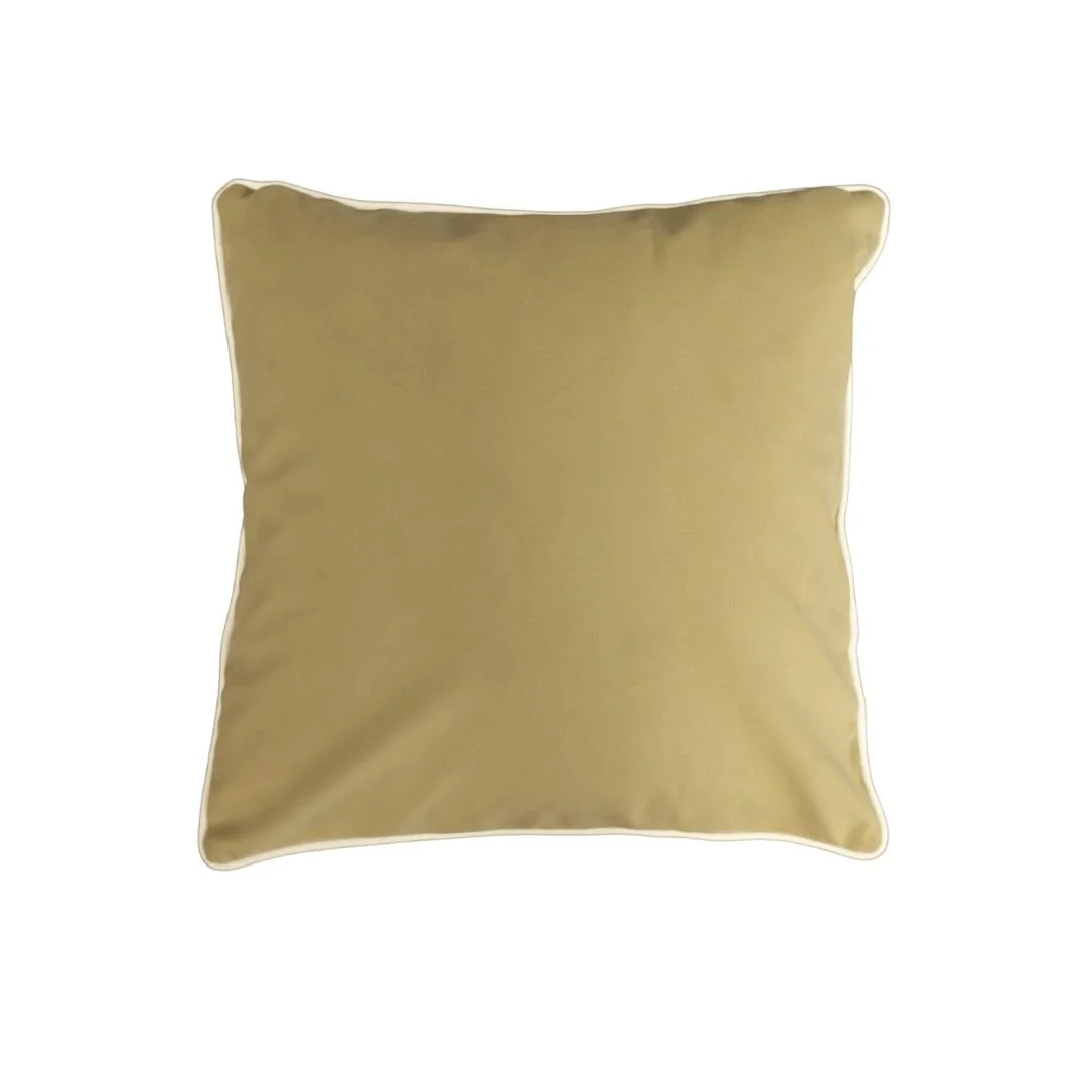 Hire a 60x60cm Sage decorative cushion with white piping, filled with a duck feather inner. Perfect for event styling and coordinating with lounge furniture.