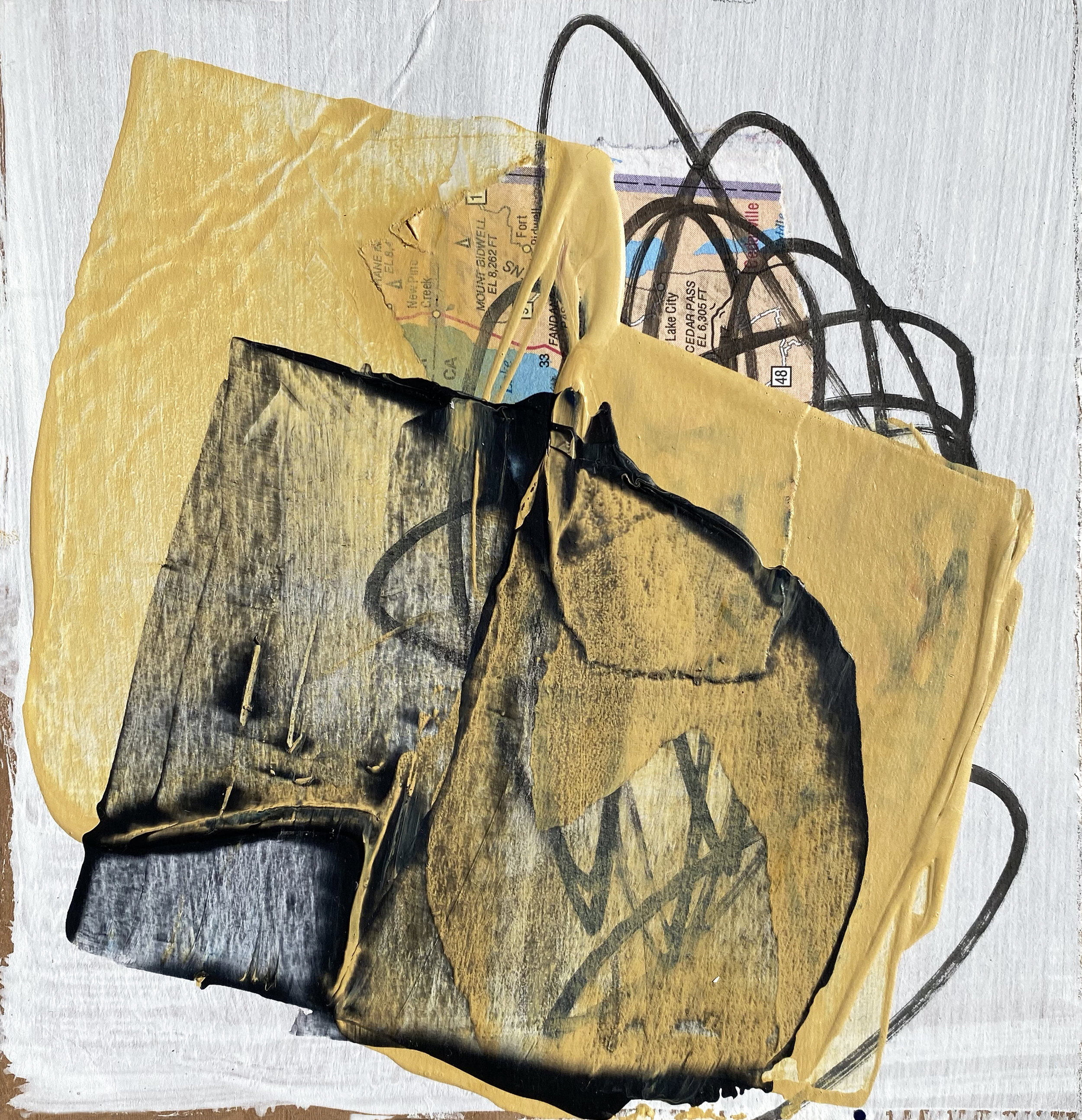 MAPPING THINGS, acrylic, repurposed paper/cardboard, Sold