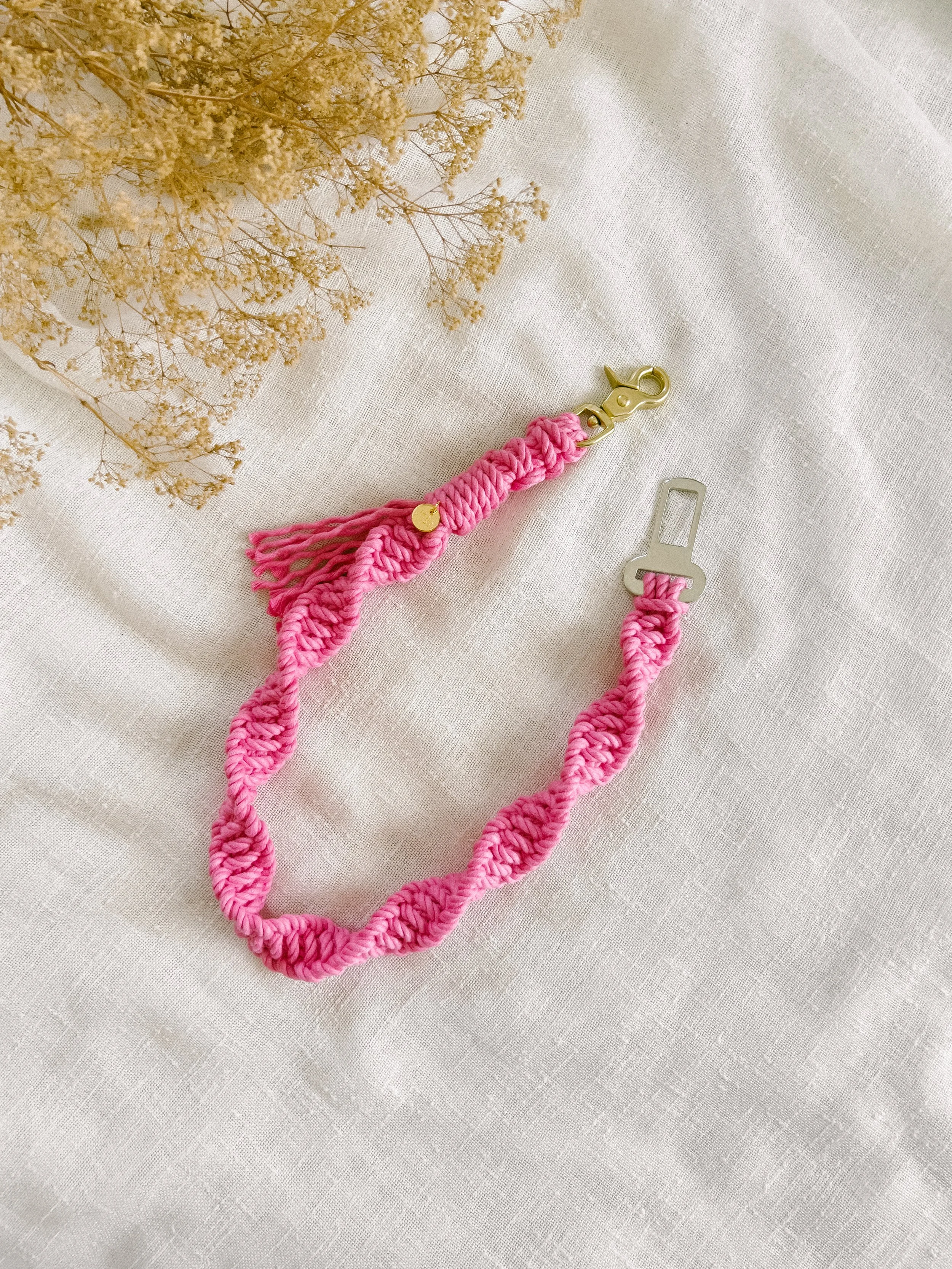 Hot Pink Macrame Dog Seat Belt