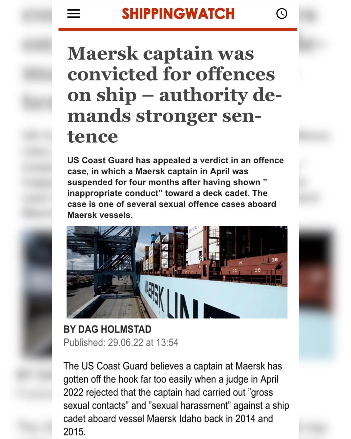 Maersk admits they are still employing the Captain who was found by a federal judge to have committed at least 3 counts of assault and battery against a USMMA cadet onboard the Maersk Idaho. This company is dirty. How does this make sense?  They are 