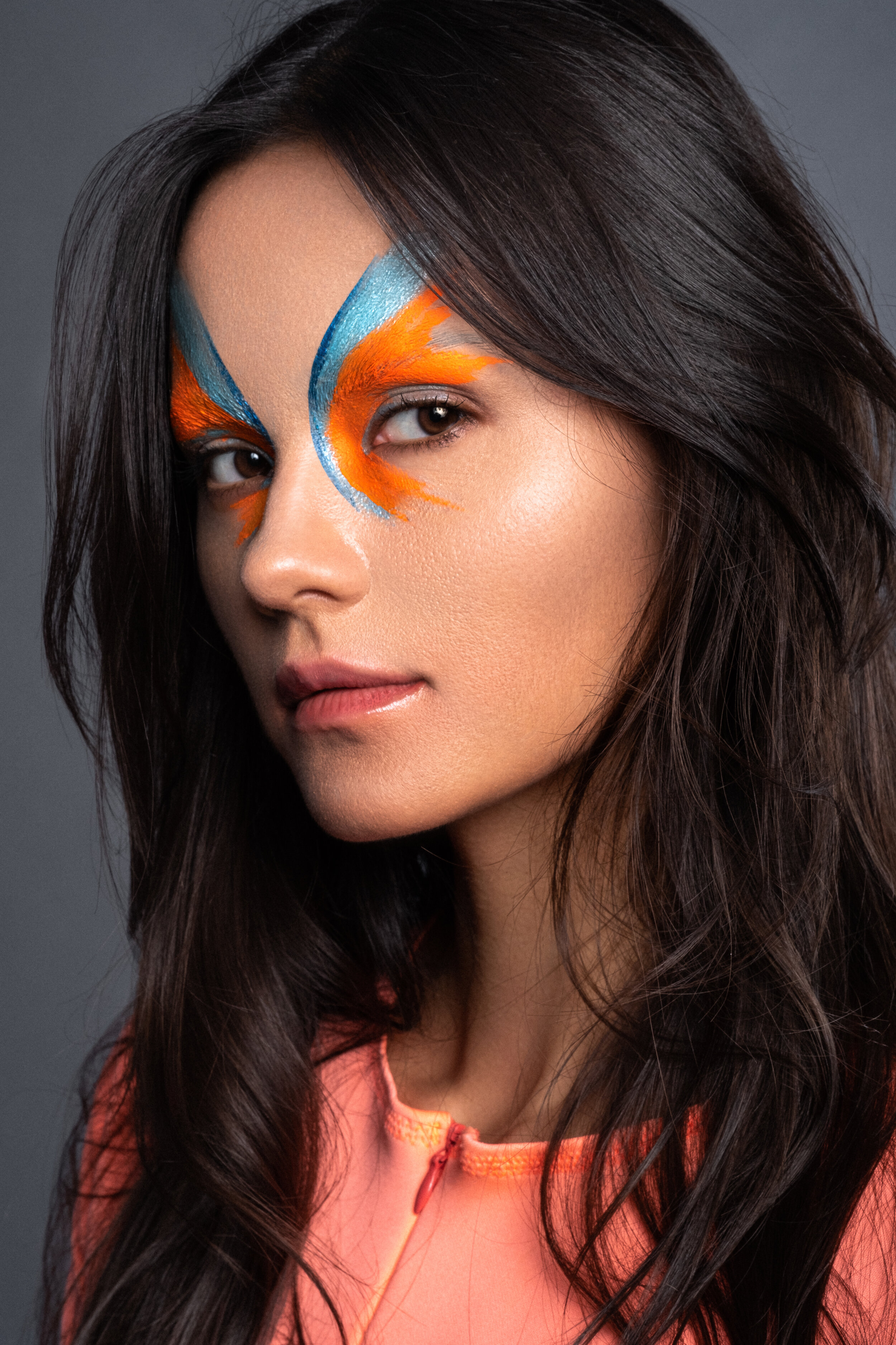 creative art futuristic colorful orange makeup face art