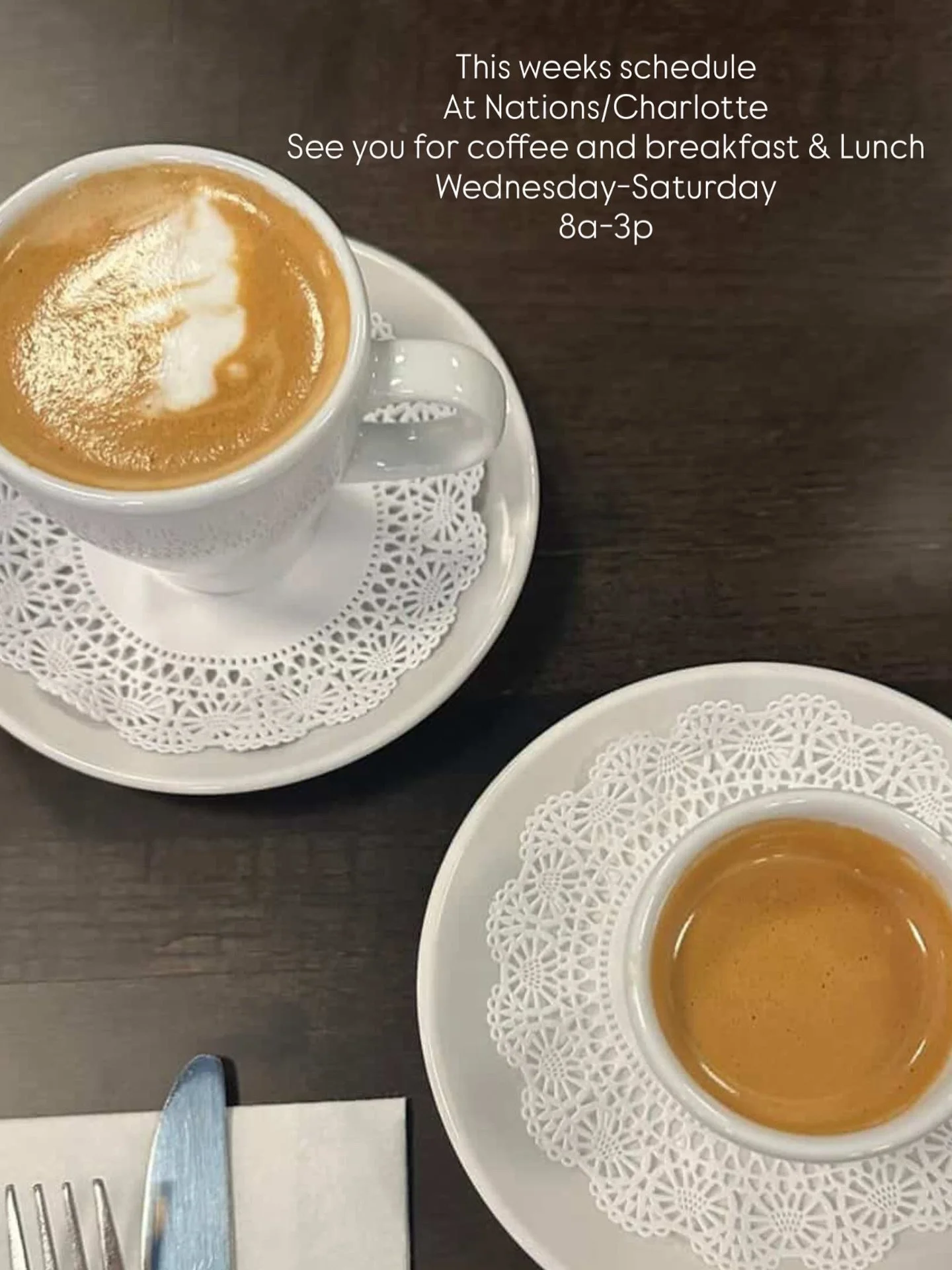 We will be open this week Wednesday-Saturday 8a-3p.
Again we will have a limited breakfast and lunch menu. But will have everyone&rsquo;s favorite Cuban coffee. 

Come by and see us at our Charlotte Ave location in the Westside
4500 Charlotte Ave