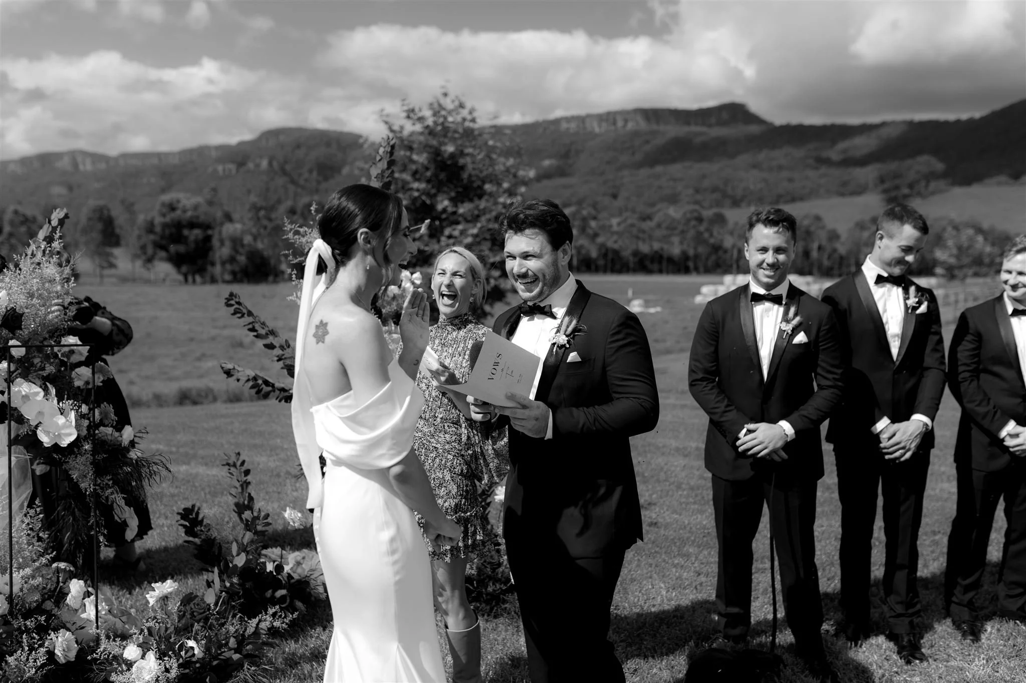 Jacqua Celebrant conducting Erin & Tim’s wedding ceremony at Melross & Willow's Estate, Kangaroo Valley. Photo credit: Morgan Luca