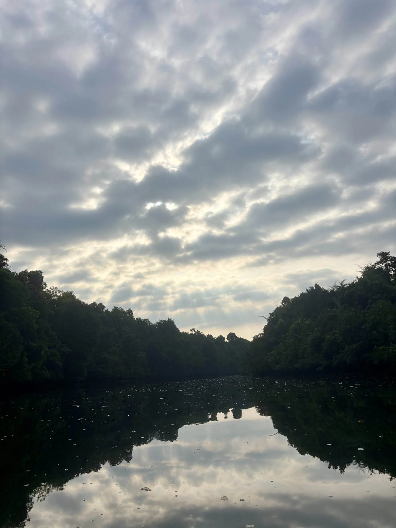  A cumulus-filled sky is mirrored in the river’s surface 