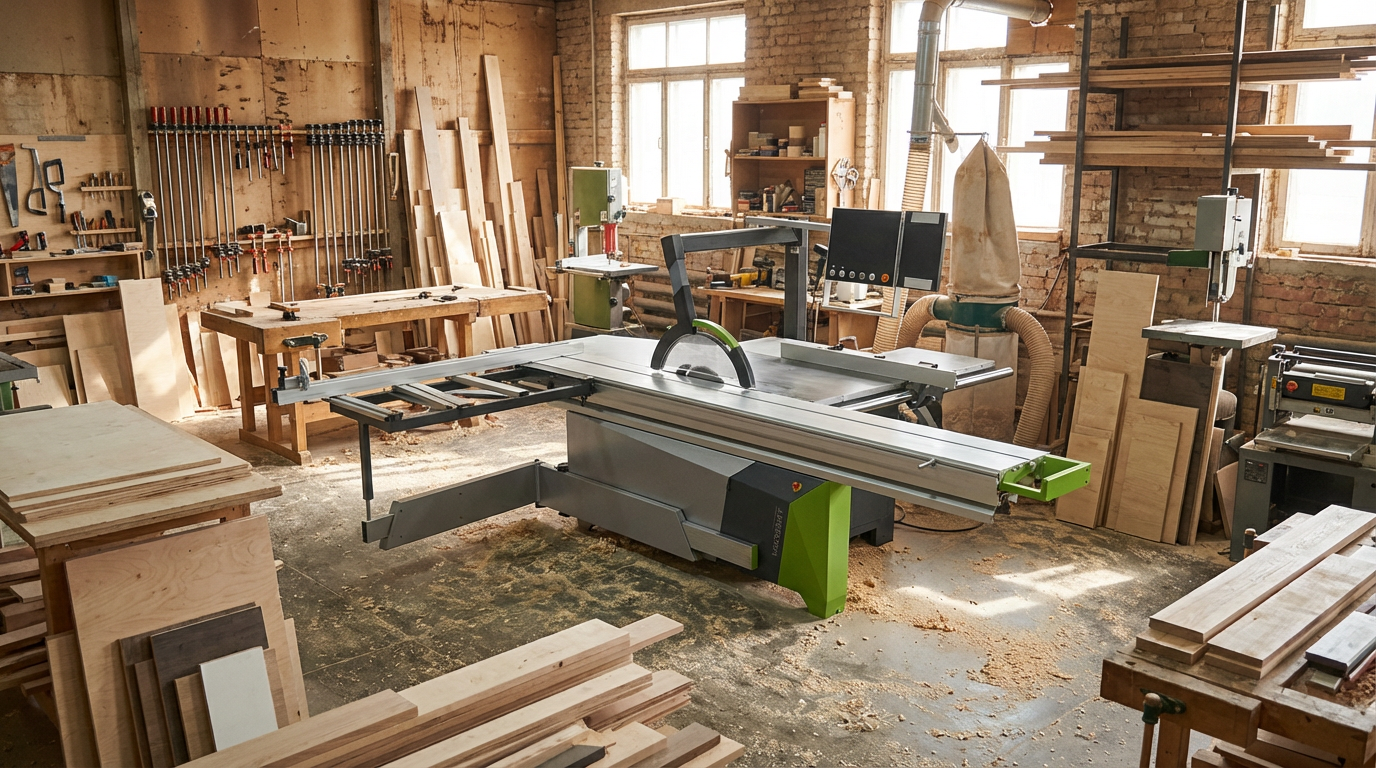 crea una scenad questo macchinario da falegnameria in una falegnameria.png