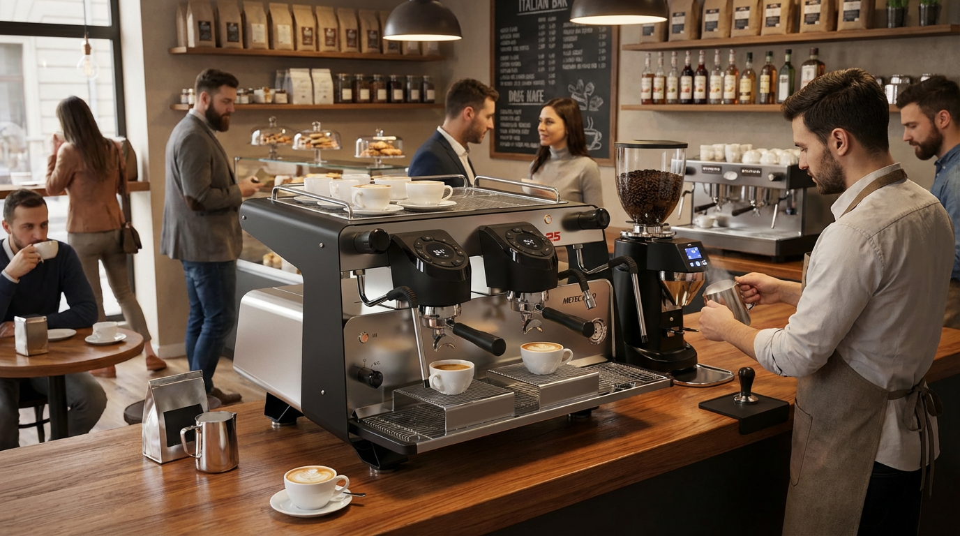 crea una scena di questa macchina da caffè professionale in un bar.png