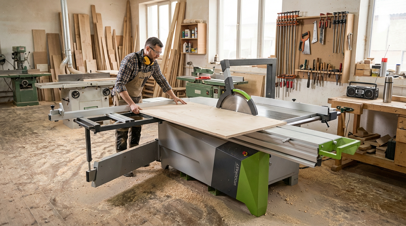 crea una scenad questo macchinario da falegnameria in una falegnameria mentre è unasto da un operatore.png