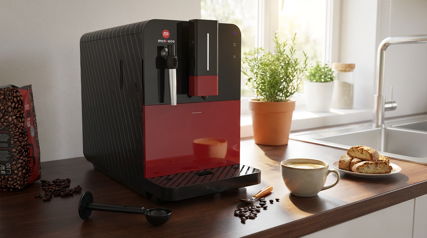 crea una scena di questa macchina caffè automatica in cucina a casa per la pausa caffè.png