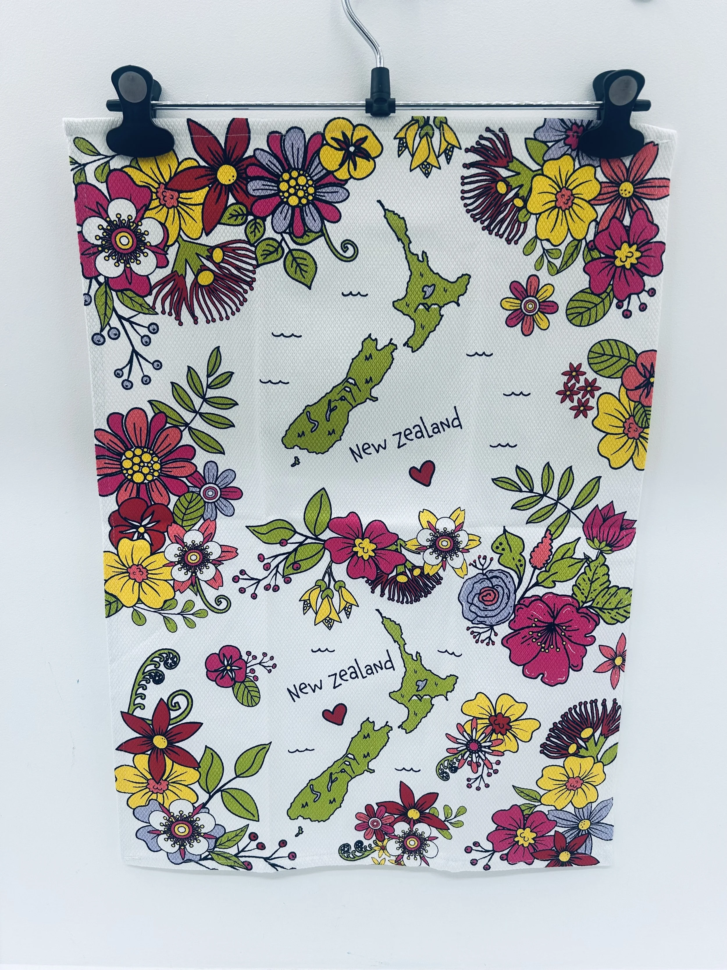 Diamond Weave Teatowel - Map/Flowers