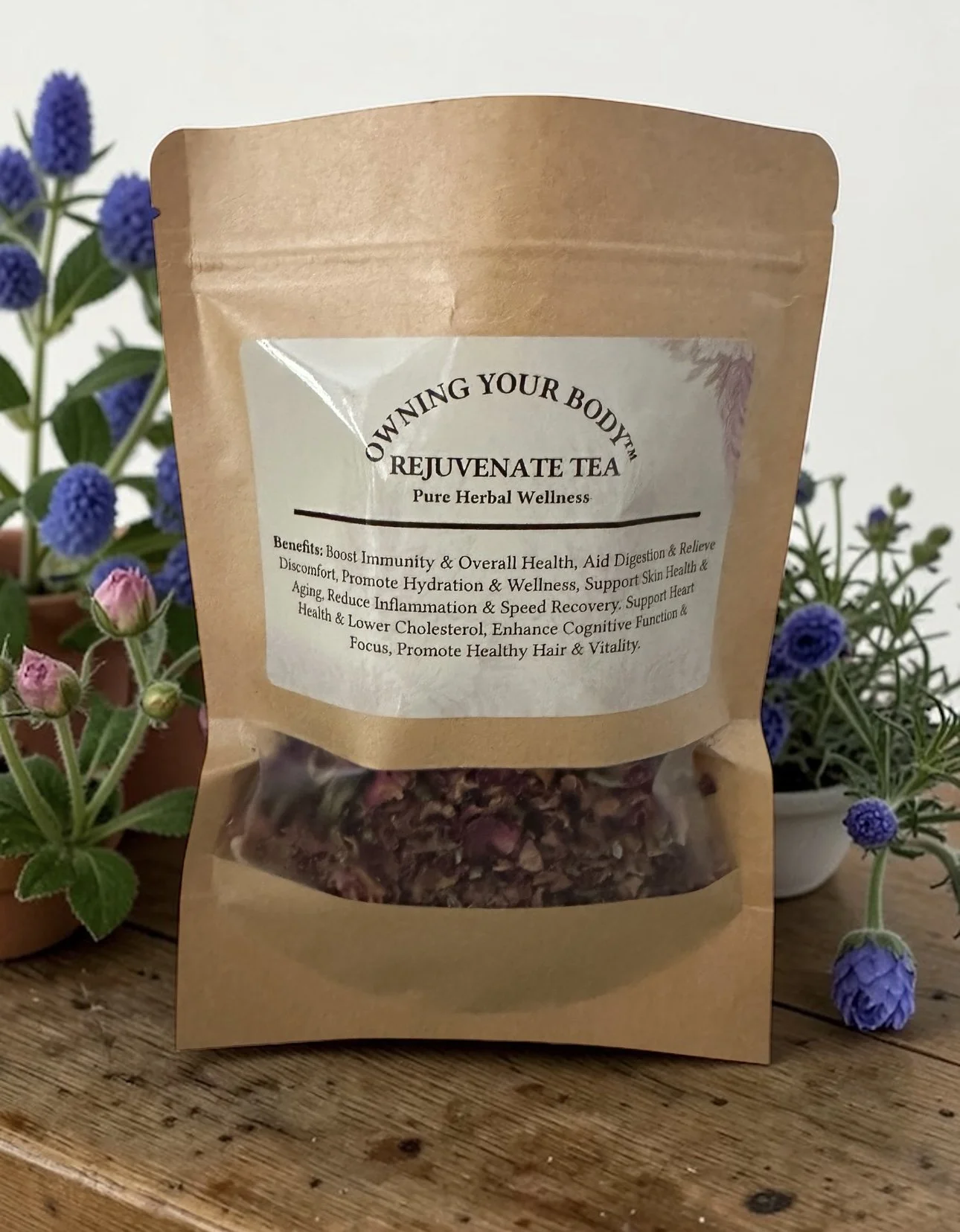 REJUVENATE Tea: Blue Butterfly Pea & Rose Blend – Immune, Digestive & Vitality Support