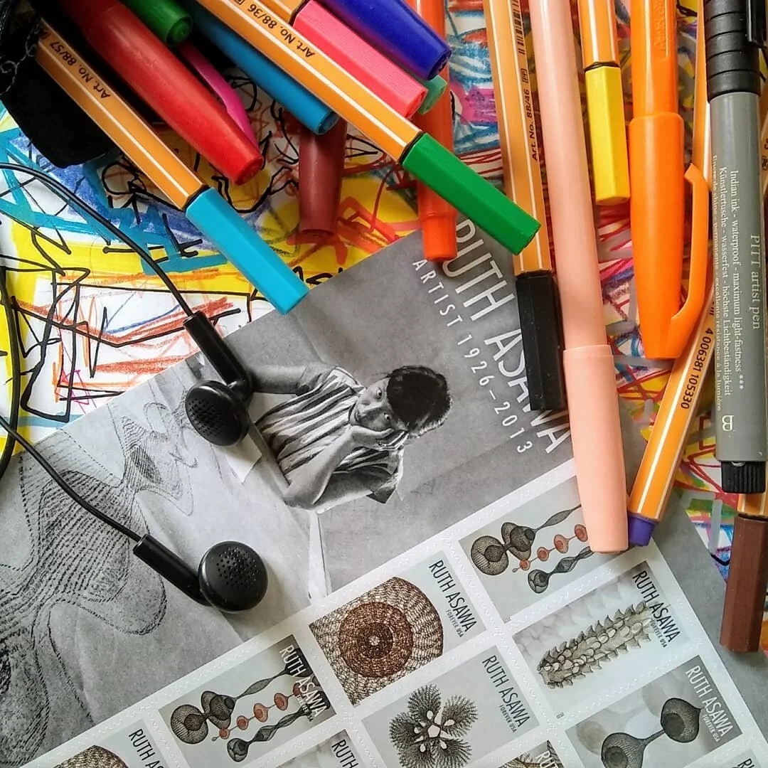 I'm really excited to listen to the upcoming #Bullseye episode where #JesseThorn will interview the author of a new biography about #RuthAsawa. So I'm inviting you to listen and draw with me on Monday Aug 24, 3:30-5. Link in bio to register for the Z