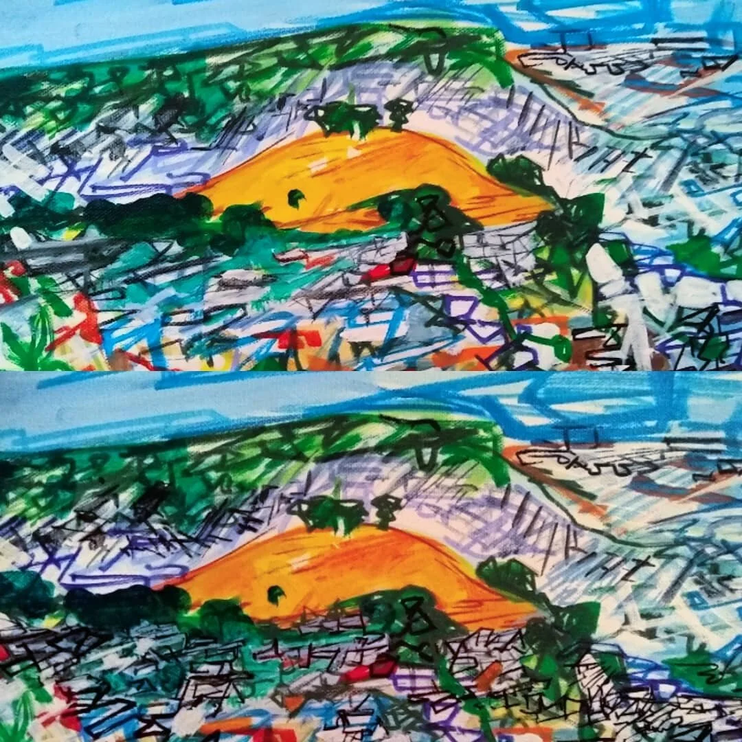 Gradual adding layers to this painting of #BernalHeights to add to me new series of surreal #SanFrancisco #landscapepainting .