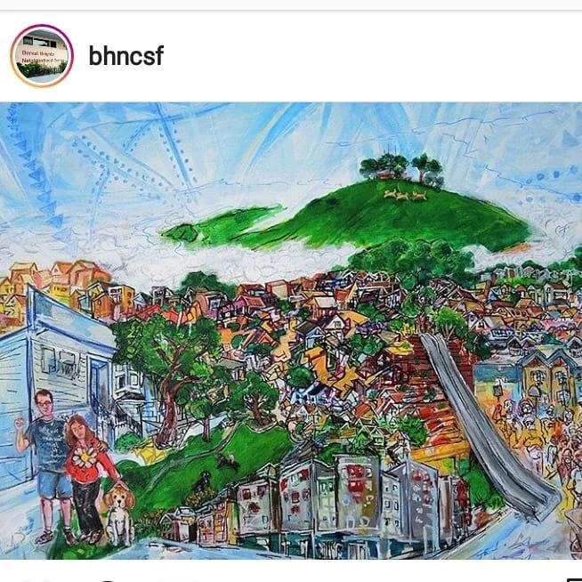 I'm proud to be featured in a blog post from my neighborhood center. Find a link to the article in the #BernalHeights Neighborhood Center @bhncsf bio.

The picture is an acrylic on canvas painting celebrating the accomplishments of Buck Bagot, a foun