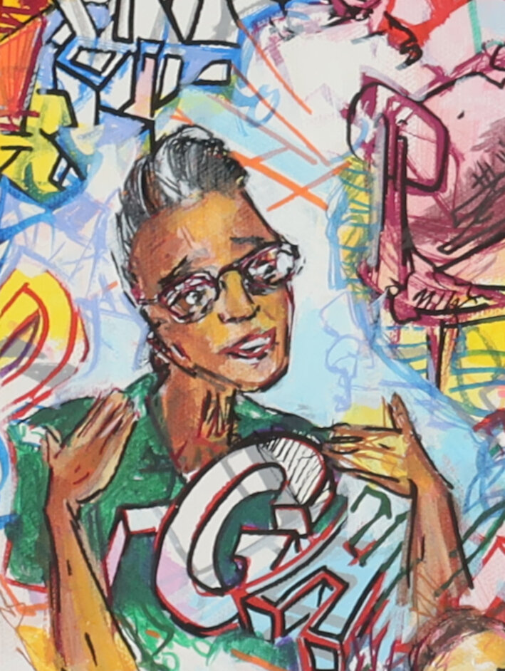  I copied my portrait of Collins into the painting.  Collins and Commissioner Gabriela Lopez sponsored a resolution together to make SFUSD an Arts Equity District. The resolution passed in June 2019. 