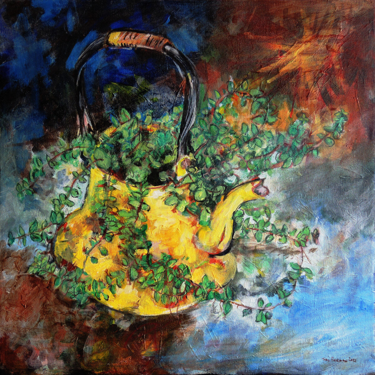 Teapot Plant
:::
acrylic on canvas, 18” x 18”, 2021
:::
My studio companion.