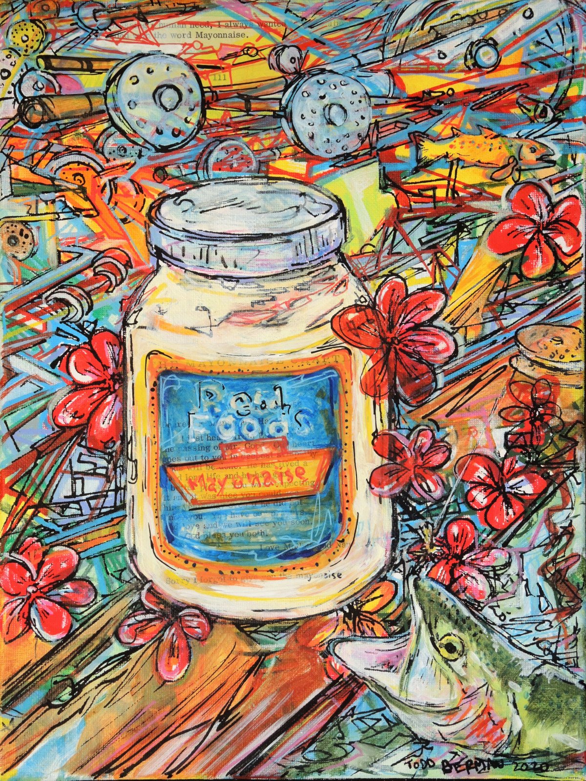 The Word Mayonnaise :::
acrylic and pages from Trout Fishing in America, on canvas, 9” x 12”, 2020