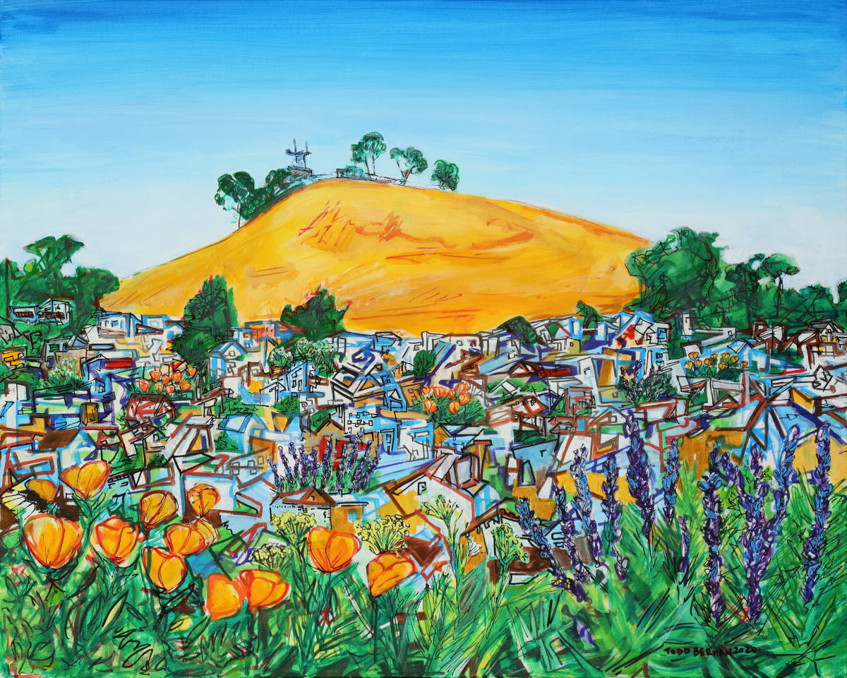 Wildflower View of Bernal Hill
:::
acrylic on canvas, 24” x 30”, 2020, SOLD
:::
This is the view of Bernal Hill from around Valencia and Cesar Chavez - but with poppies and lavender added because that just feels right.