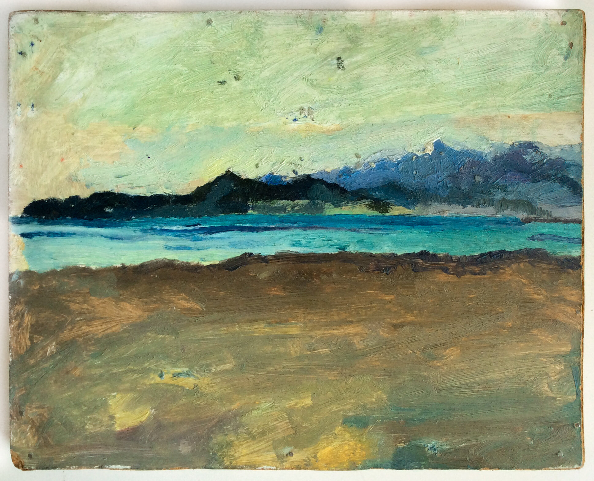  “My one surviving painting from my BA years at Camberwell”  Sidari, Corfu  Oil on Board  30cm x 40cm  1975     