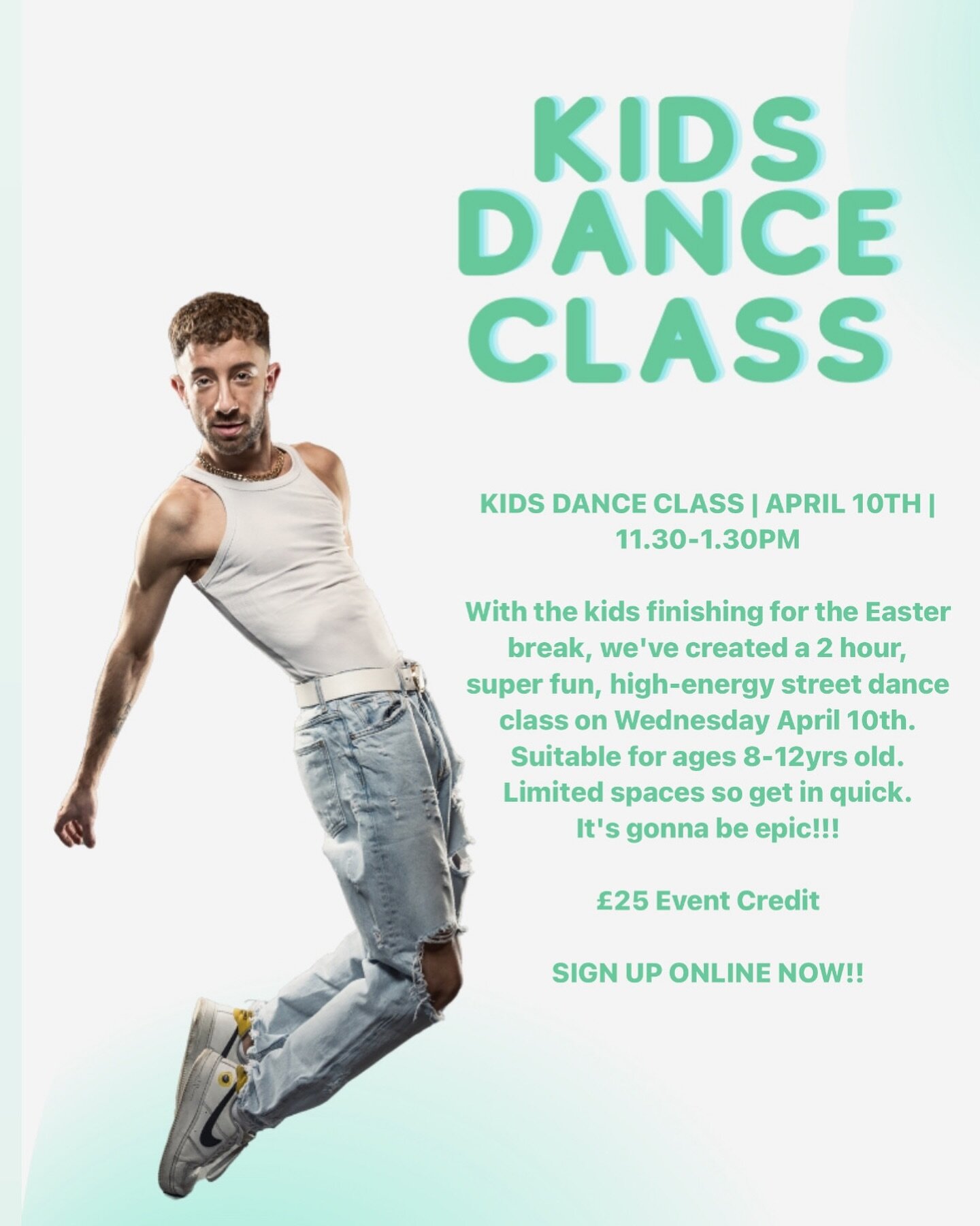 Kid&rsquo;s Street Dance Class

Work off the sugar highs this Easter and join Angelo for a 2 hour, super fun + high energy street dance class in a safe + relaxed environment.

Suitable for ages 8 - 12 years

Sign up online now!! 🐣