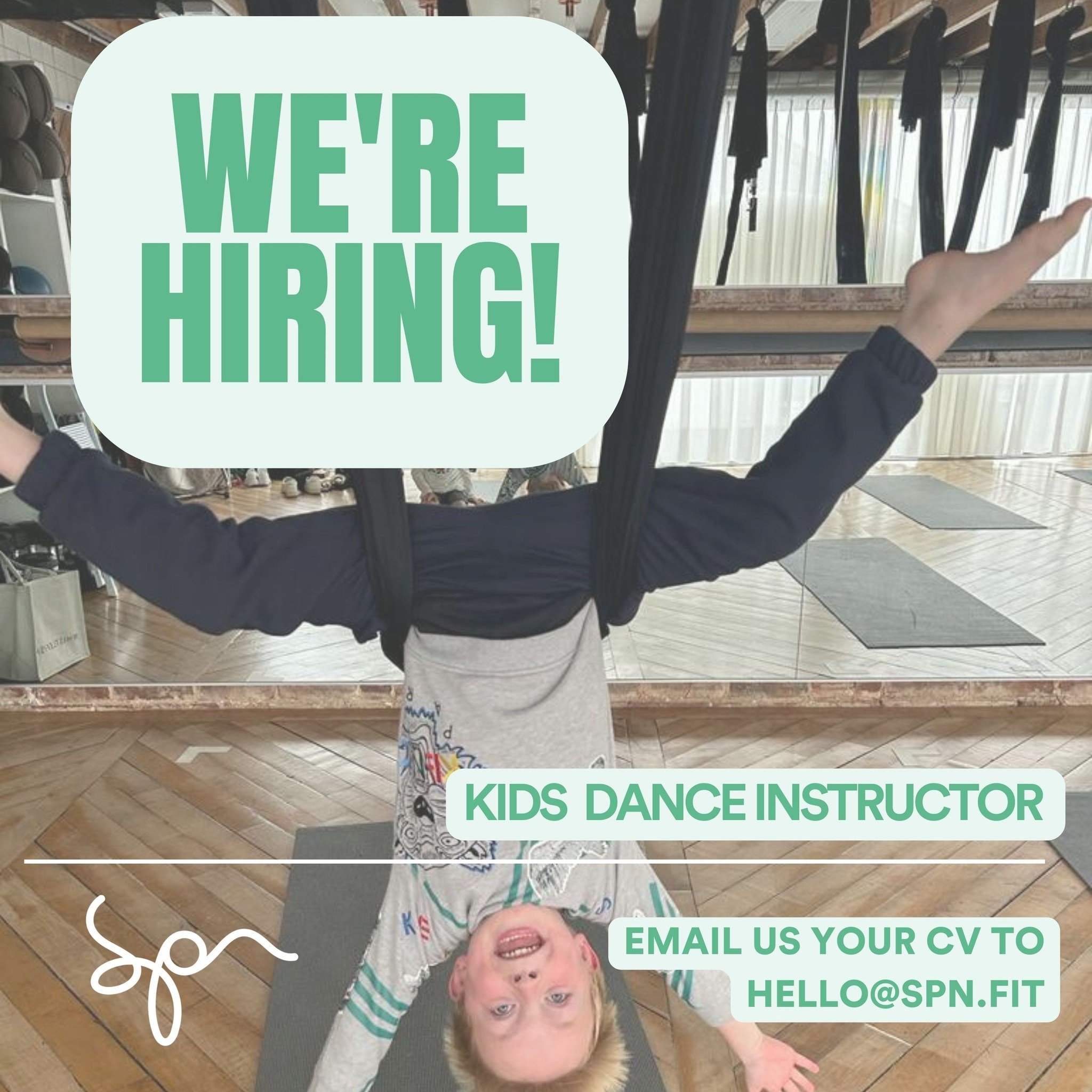 We're looking for a new member of the team! 💚
Must have:
- qualification in dance / performing arts
- previous experience working with children
- proof of DBS check
- bags of energy and a can-do attitude
- availability at weekends

Aerial silks expe