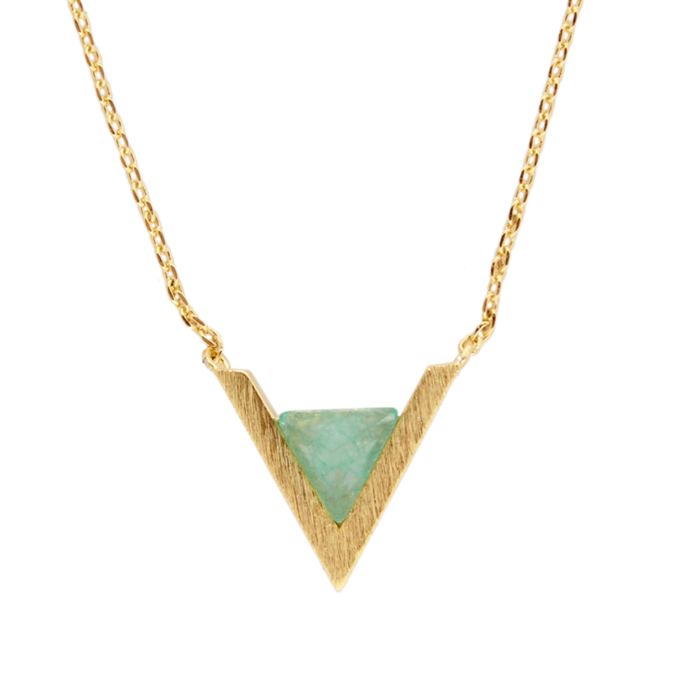 All the luck in the world-Necklace-Green Chrysoprase Triangle Gold close up.png