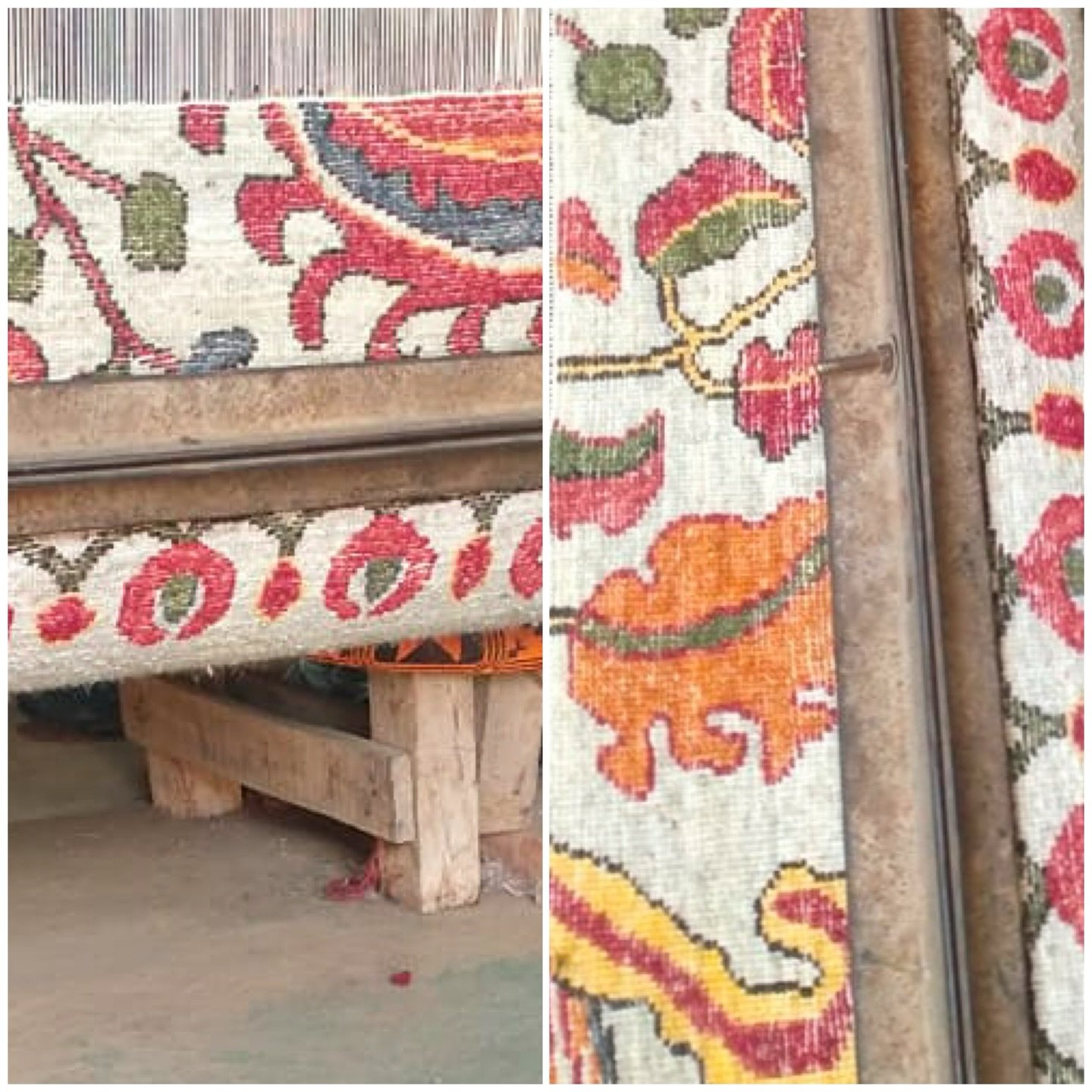 Unrivalled in colours and quality, my spectacular Minerva 12 design, shown here just mounted onto the loom in a very large size, already reveals the rich, full-bodied vegetable-dye colours that make the wool truly sing.

Can be custom made to any siz