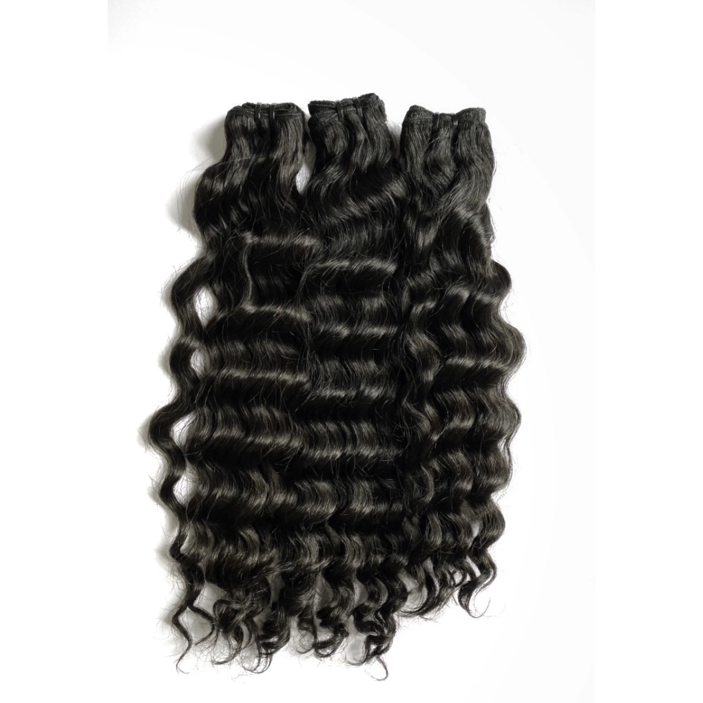 Black wavy hair extensions on white background