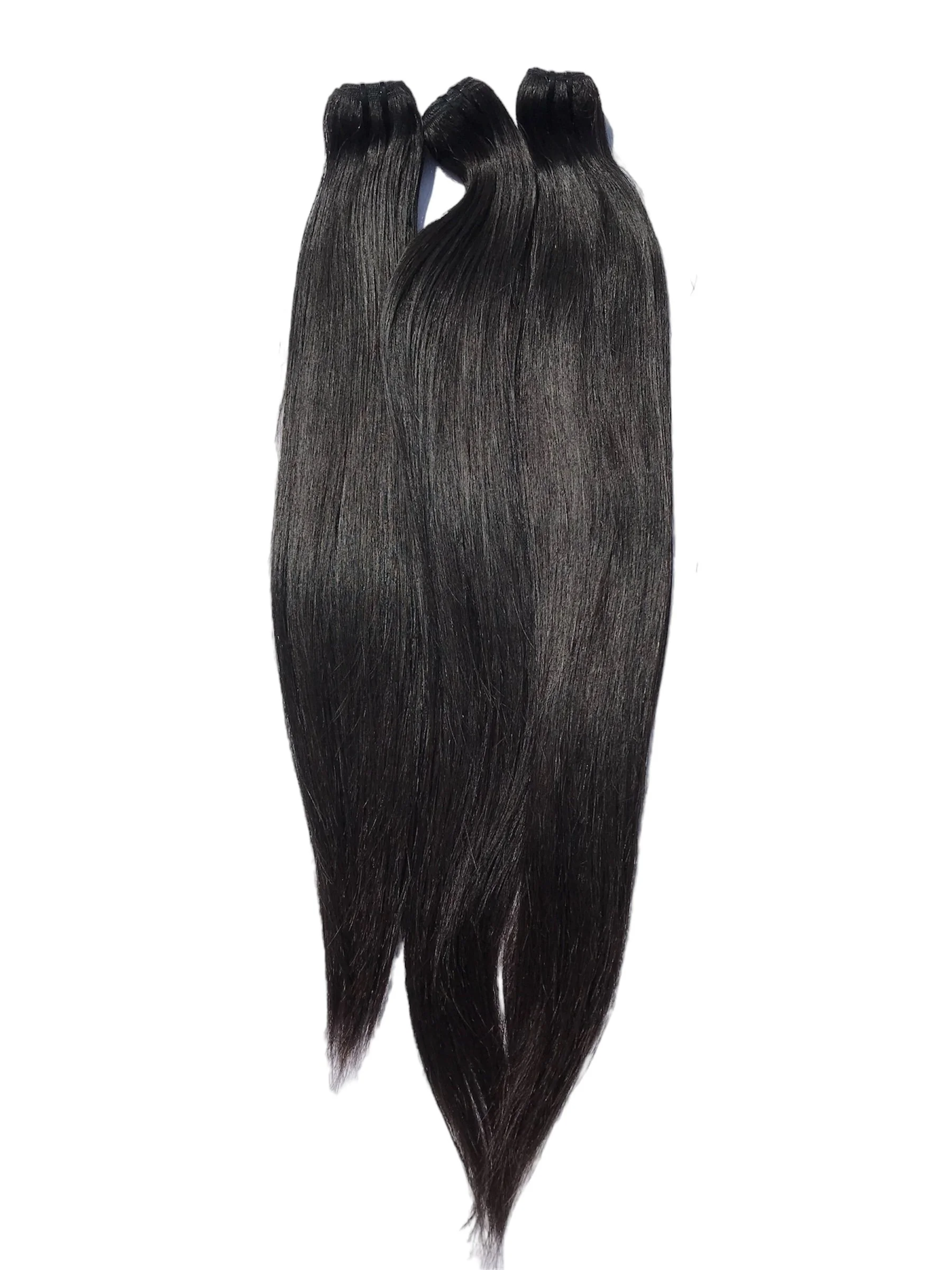 three bundles of straight black hair extensions