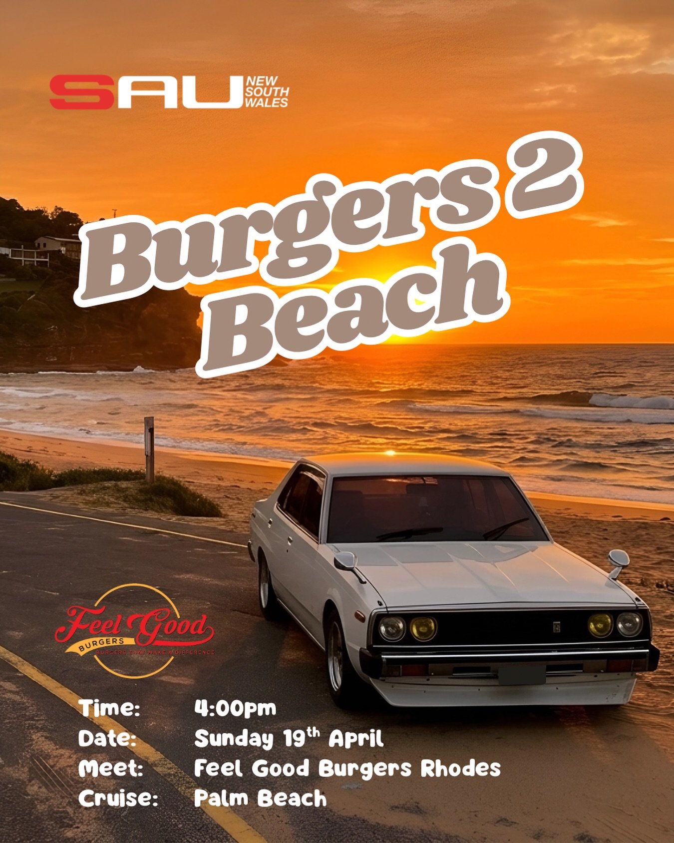 Skylines lined up, burgers in hand and Palm Beach on the horizon. 🍔🏖️

Join SAU NSW as we fuel up on burgers and cruise from Rhodes through Northern Sydney to Palm Beach for a chill hangout.

UPDATE:

📅 Sunday 19th April 2026

🕖 4:00PM

📍 Feel G