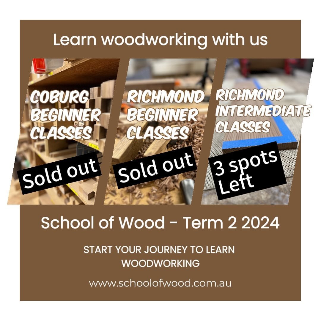 Term 2 Woodworking classes are filling up really quickly! I&rsquo;m so excited to be teaching a whole bunch of legends how to work with wood and build something functional and meaningful.  Only 3 places left at Richmond. Term 2 starts in a little ove