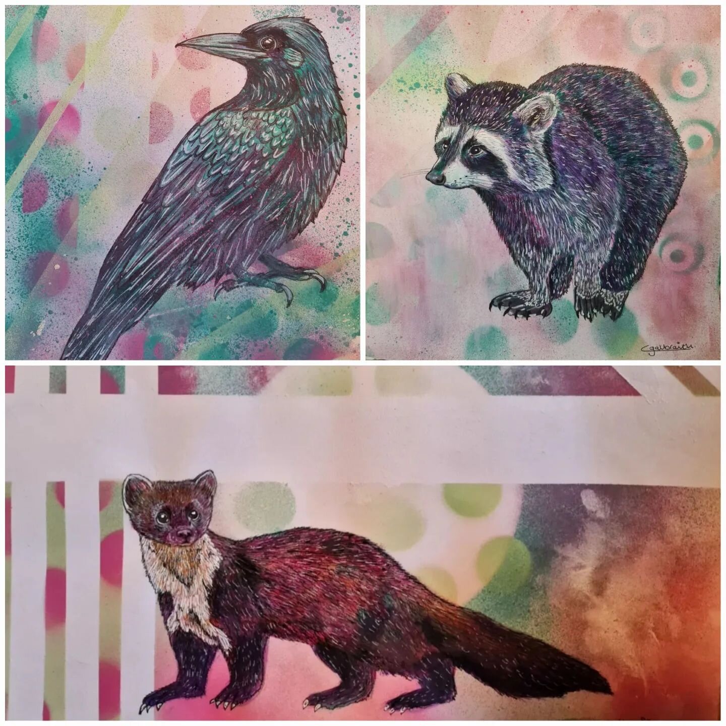 Been playing around with  tape, circles and shapes with spray paint and acrylics which all reminds me of my new Adidas jacket.

#racoonart #Crowart #pinemartinart 
#racoon #catswiththumbs #washermenracoon
 #racoonpainting
#paisley #paisleyartist #ani