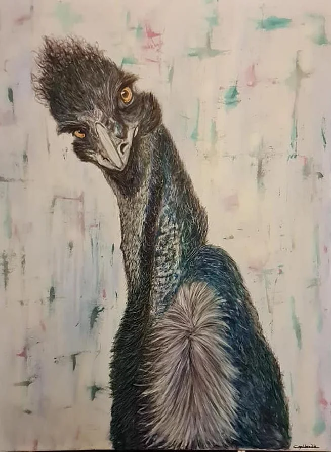 The Ostrich of Blue (Scibbs) 2022 

The "BRAW BIRDS” Collection, freehand painting by Cheryl Galbraith. Acrylic & Spray Paint on Canvas. Original Art size: 120cm x 90cm. 

Contact Artist to purchase original art.
Price Value: £1000 - Open to Offers