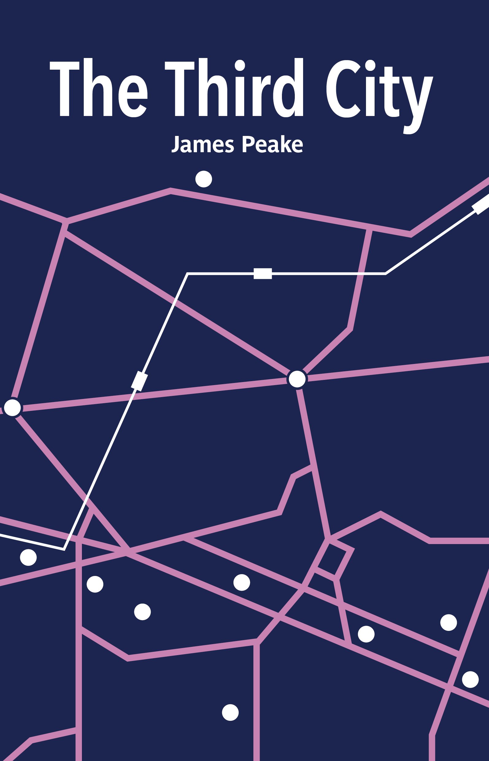 Cover image of the book titled 'The Third City' by James Peake featuring a stylized map with purple and white lines and white dots on a dark blue background.