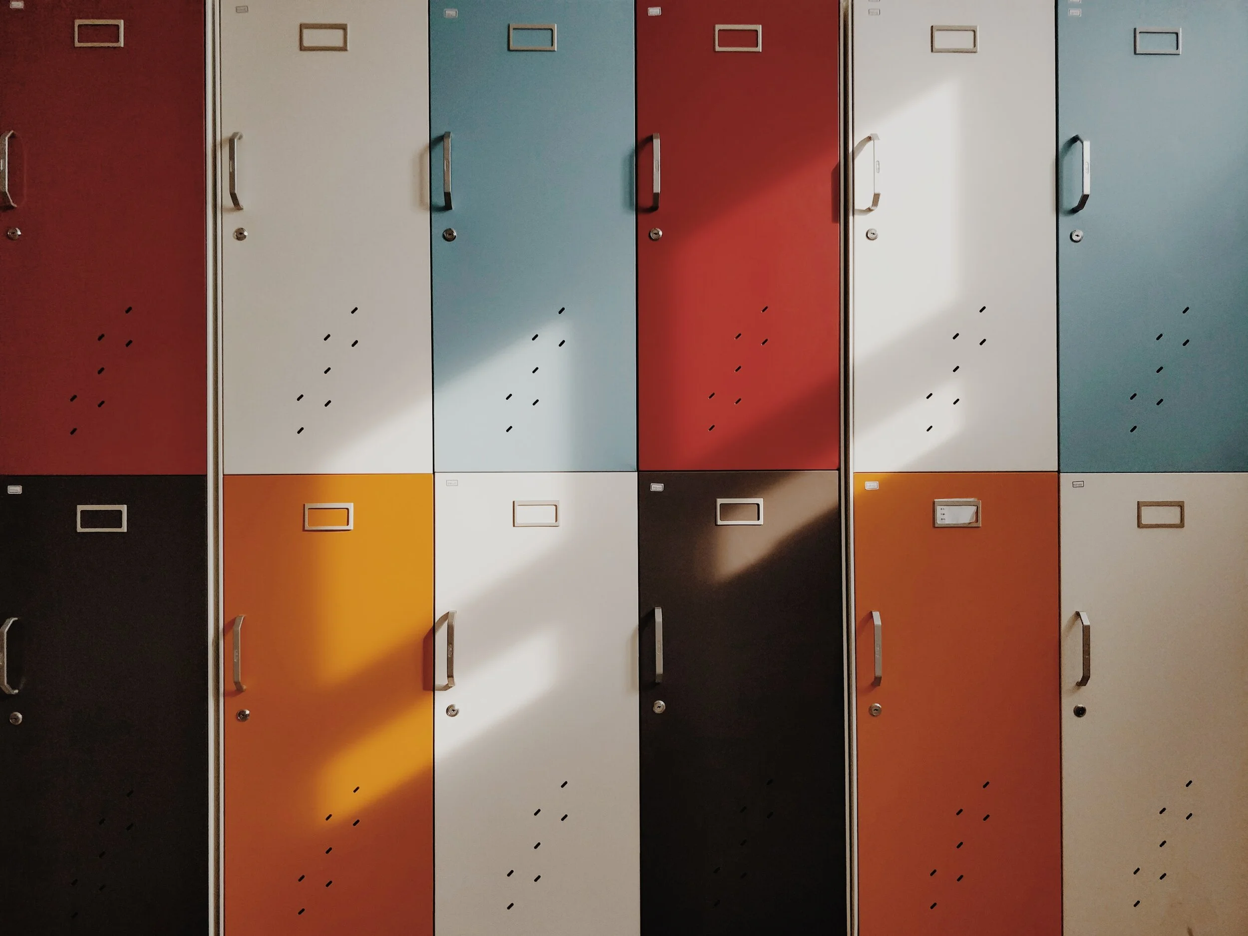 Picture of two row of school lockers.