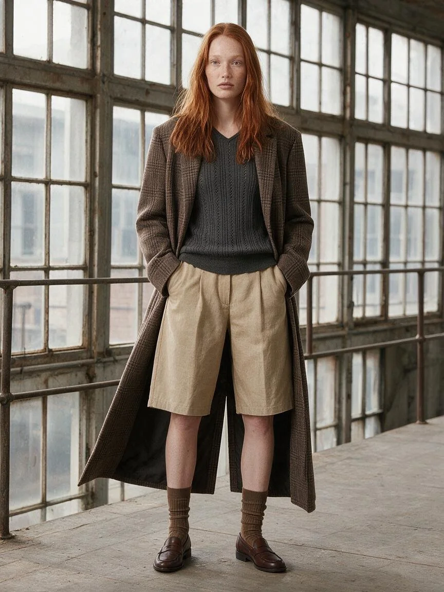 Pleated Denim Bermuda