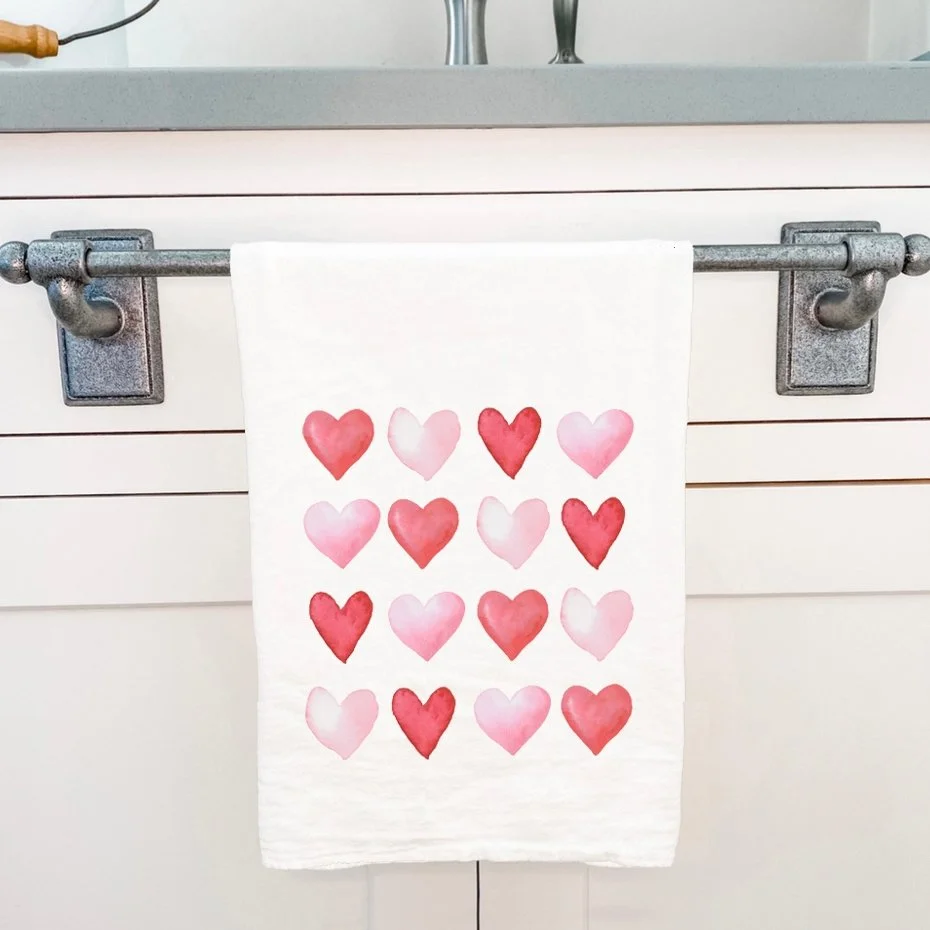 Rows of Hearts Cotton Tea Towels