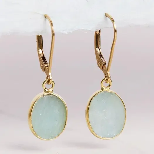 Aquamarine March Birthstone Oval Drop Earrings