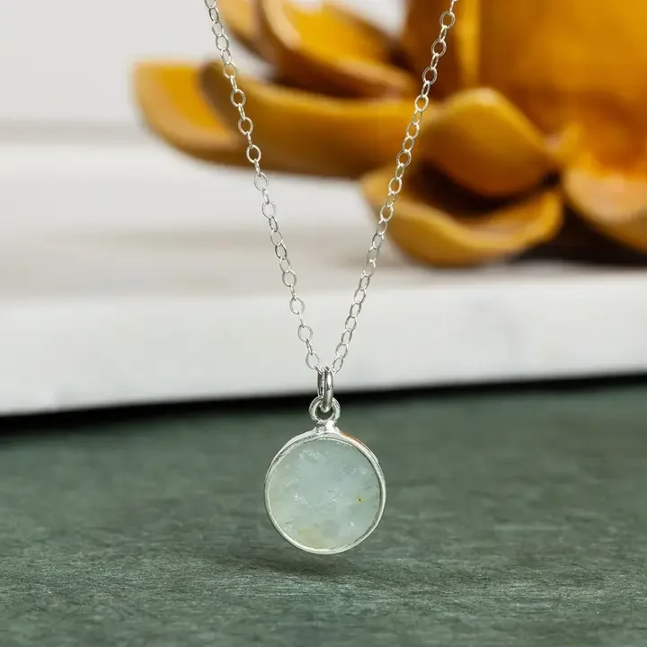 Aquamarine Sterling Silver Round Necklace