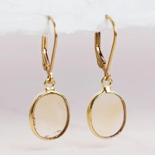 November Birthstone Gold Oval Drop Earrings