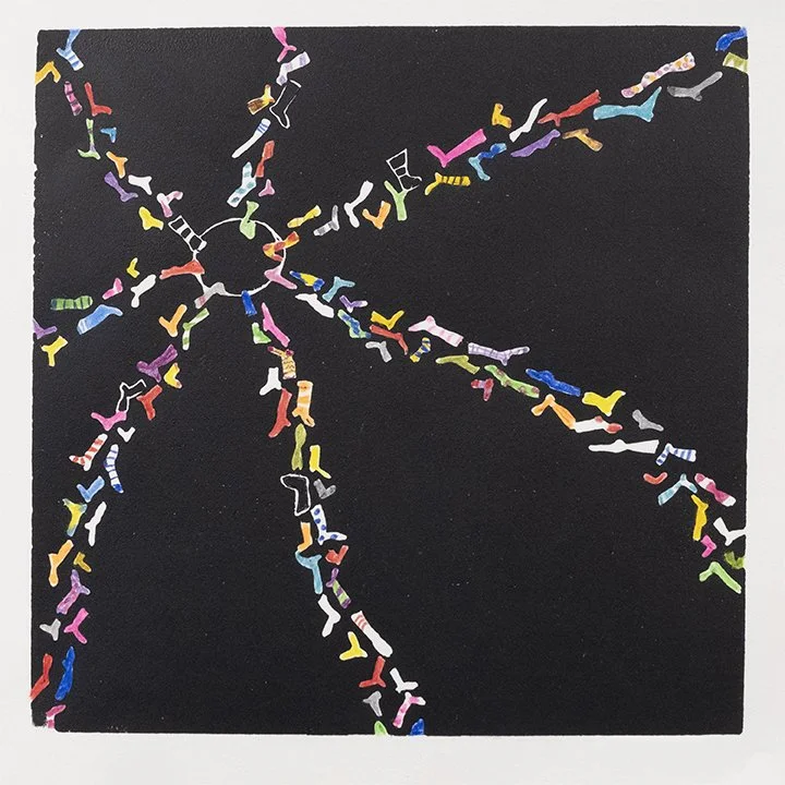 Migration Patterns of Lost Socks
Kate McNenly
linocut (colored pencils) 14 x 14
$200.00