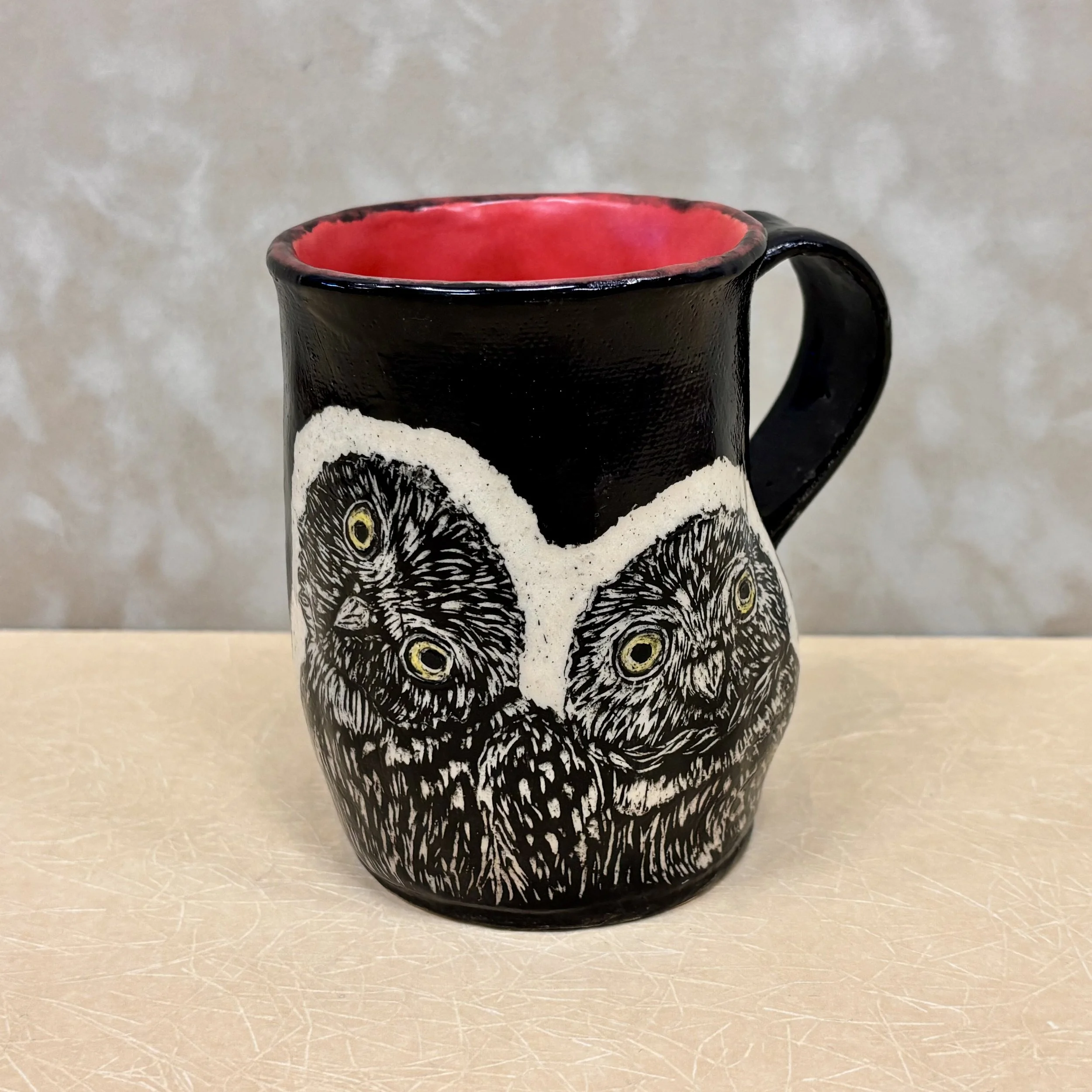 Owl Mug Pair - Black and Red
