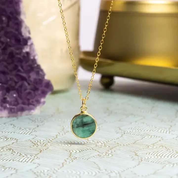 Emerald Gold Round Necklace