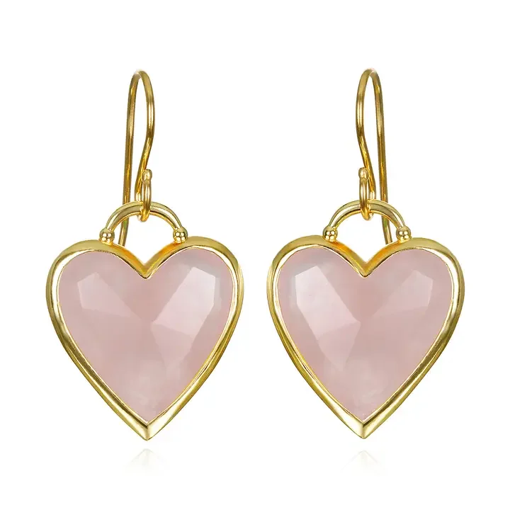 Gold-Plated Rose Quartz Heart Earrings