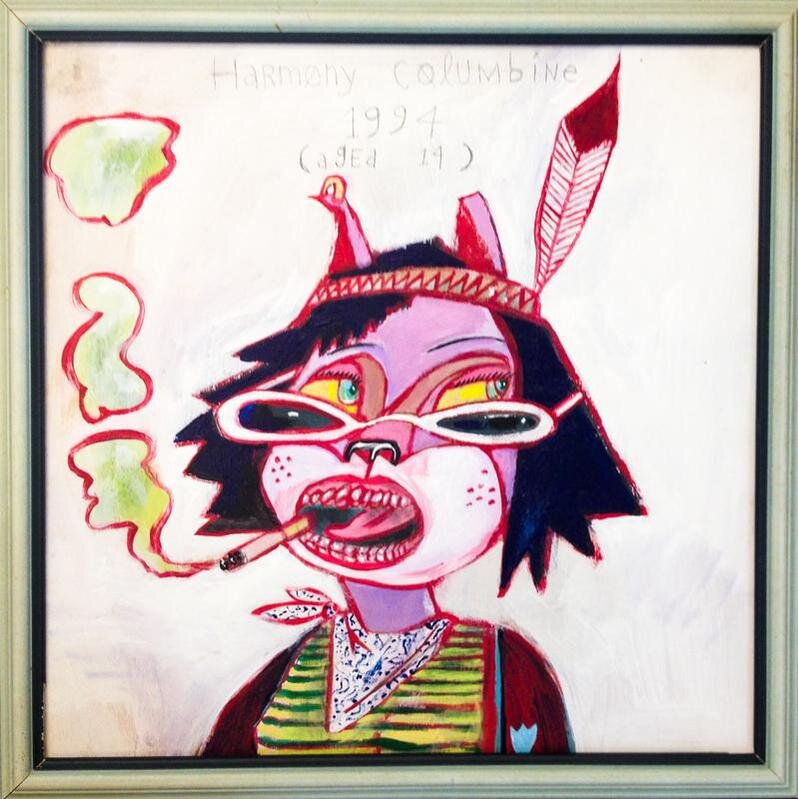 "Harmony Columbine Title Page", oil on canvas, 10" x 10"