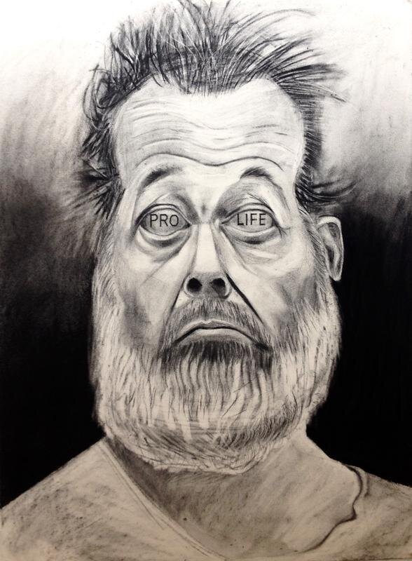 "the sad world of Robert L. Dear, Jr.", charcoal on paper, 24" x 18"