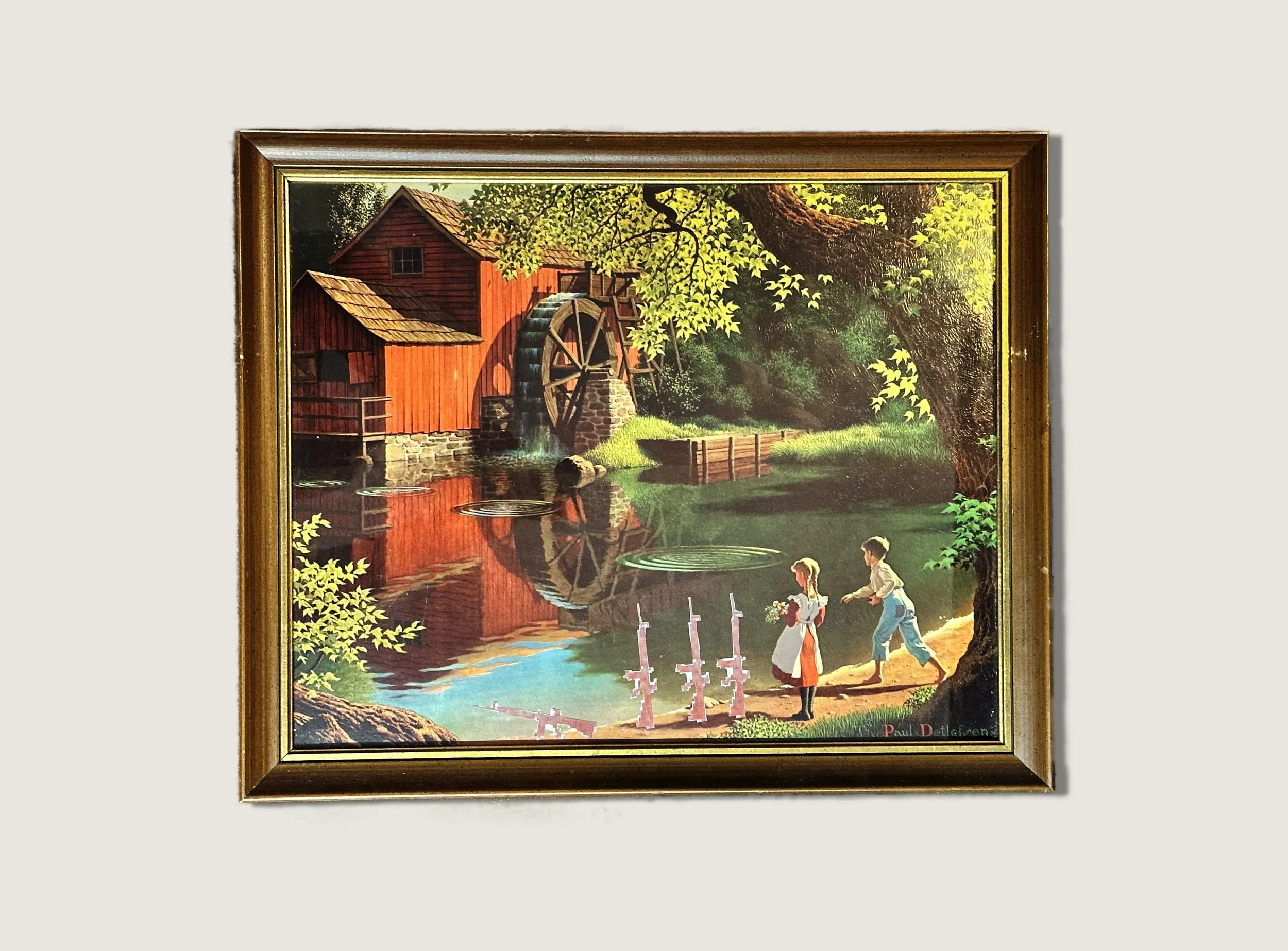 Re-visiting the Old Mill Stream, collage on replicas (with frame 18 x 22 in)