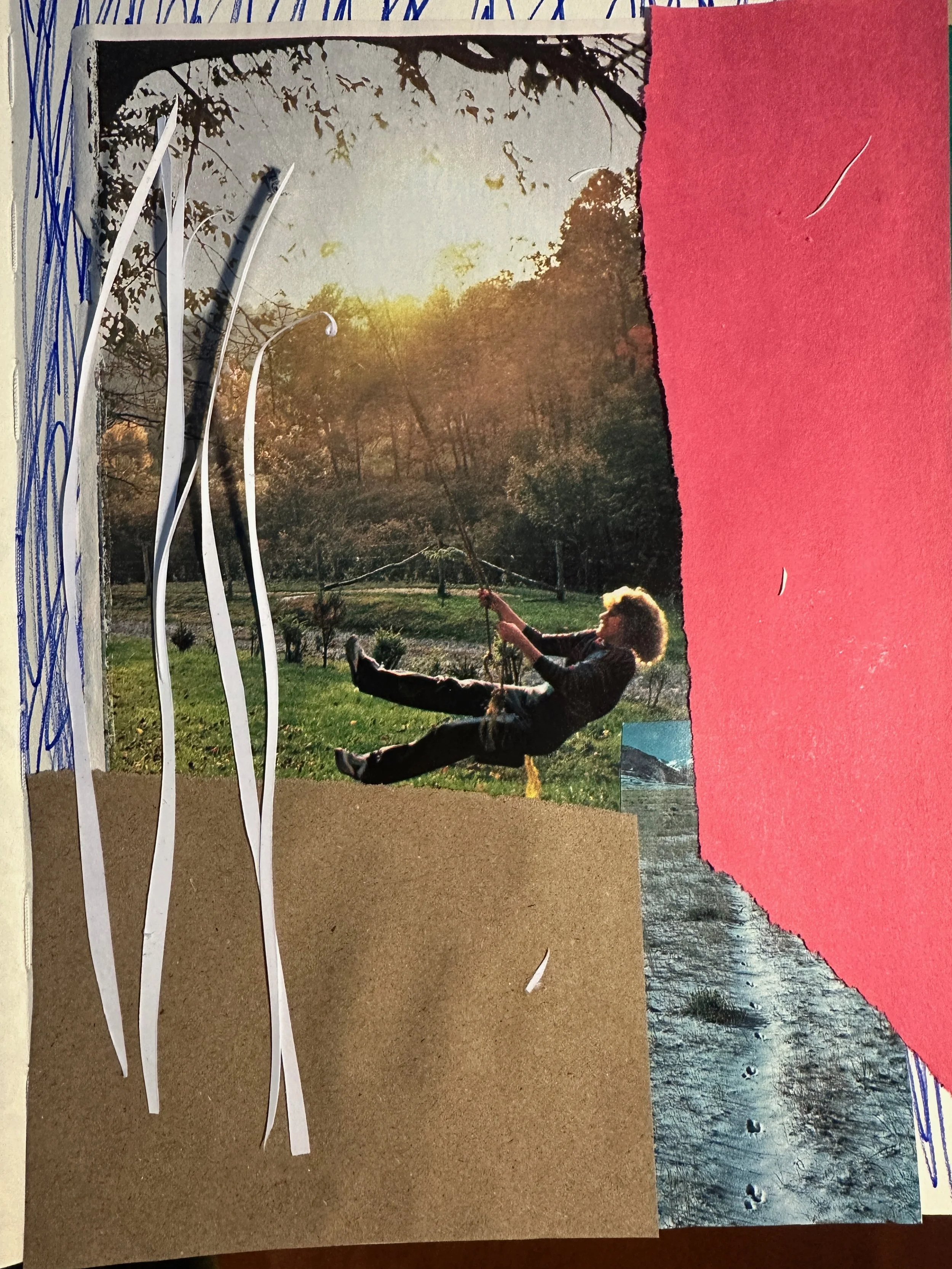 Unfazed by world's trouble, collage on paper (sketchbook sample, 8.27 x 11.69 in)